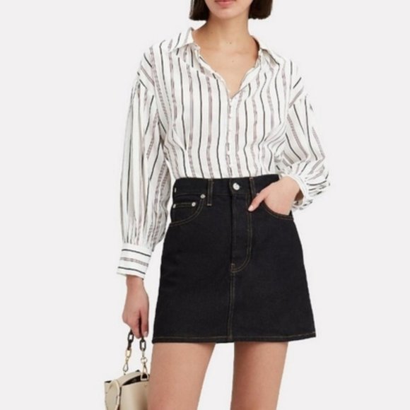 Joie Minya Gathered Blouse Top In Porcelain Stripe Cotton - Picture 8 of 16